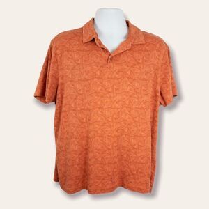 Daniel Hechter Mens Size XL Short Sleeve Polo Shirt Orange Leaf Motif Golf